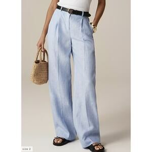 J.Crew New Essential Wide-Leg Pants WMNS 2 Blue BW528 High Rise 100% Linen Zip